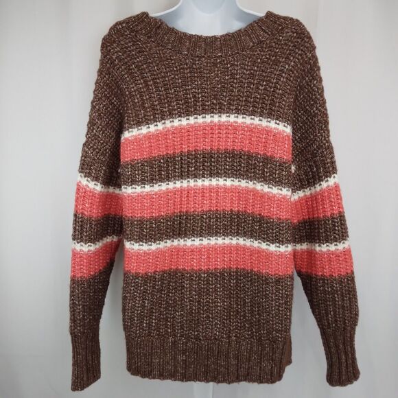 Offline by Aerie Chunky Knit Brown Pink Striped Soft Plush Sweater Women's Small - Picture 2 of 5